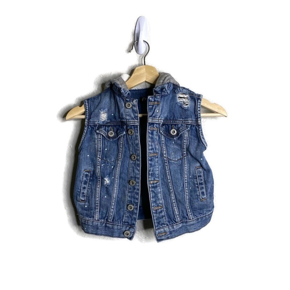 𝅺Blue Jean Hooded Vest Distressed X-SMALL